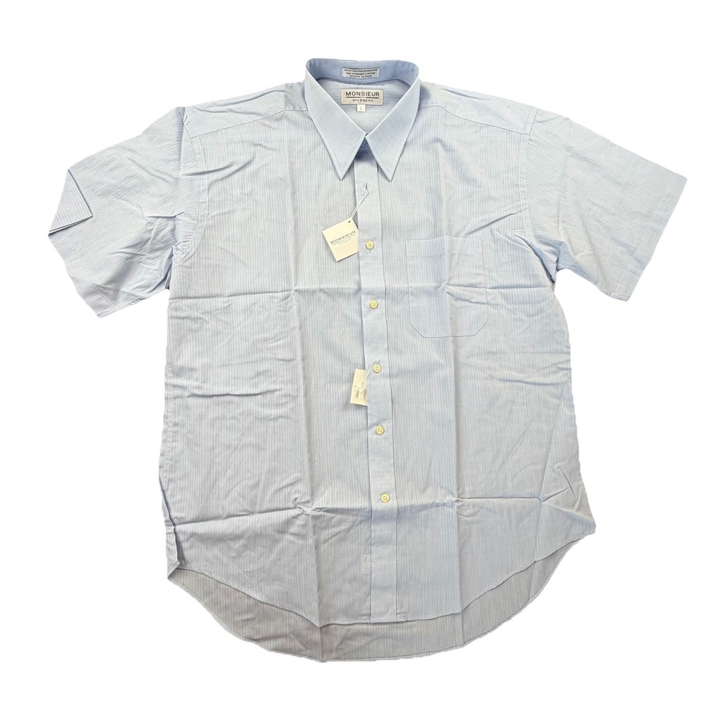 Givenchy Monsieur Blue Dress Shirt Men L Short Sleeve Button Up Luxury NWT